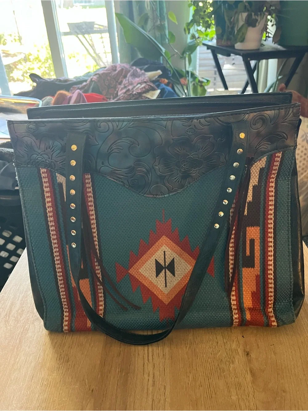 Montana West Western Aztec Geometric Turquoise Tote